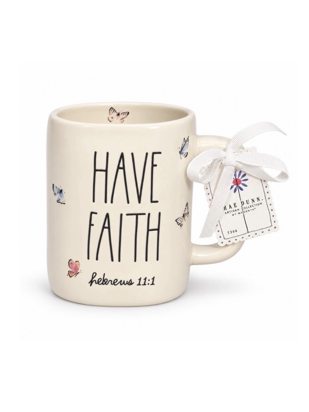 Rae Dunn nwt Have Faith Ceramic Mug with Butterfly Motif